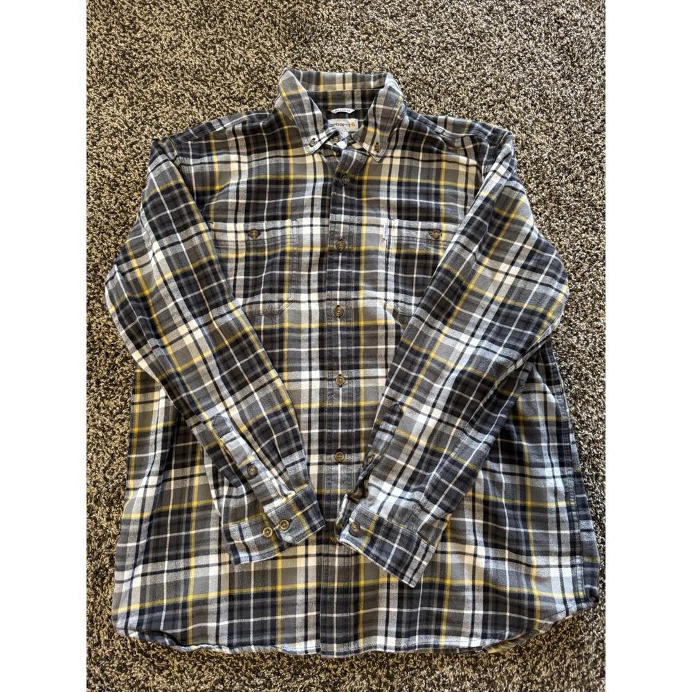 Carhartt Men's Heavyweight Flannel Long Sleeve Plaid Shirt Gray Black Size XL